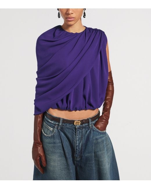 Balenciaga Purple Silk Draped Cape Top