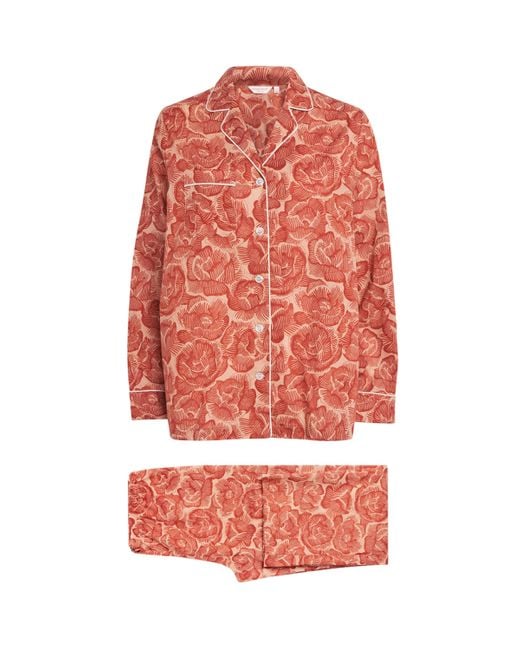Derek Rose Red Cotton Ledbury Pyjama Set