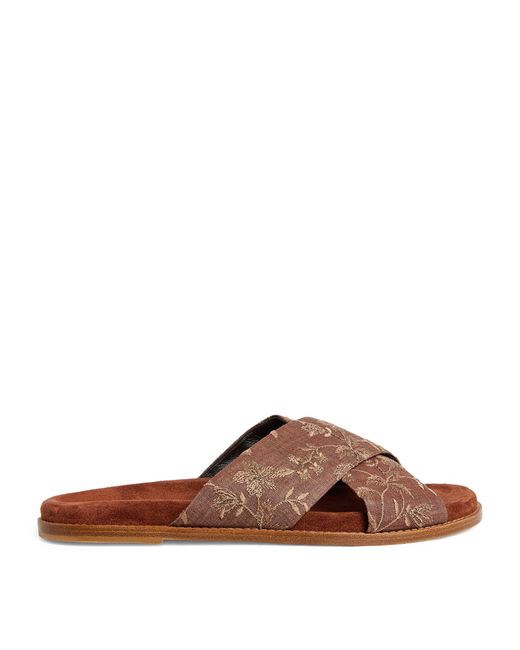 Eleventy Brown Embroidered Crossover Slides