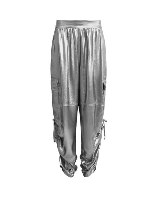 AllSaints Gray Leather Kaye Cargo Trousers