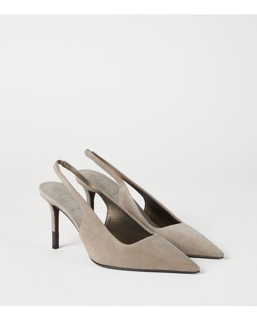 Brunello Cucinelli White Suede Slingback Pumps 80