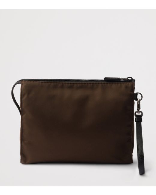 Prada Black Re-Nylon And Leather Pouch for men