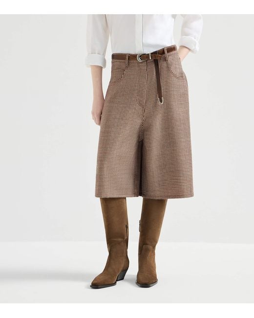 Brunello Cucinelli Brown Virgin Wool-Blend Houndstooth Bermuda Shorts