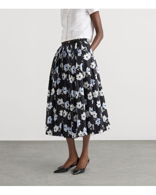 Prada Black Cotton Pleated Midi Skirt