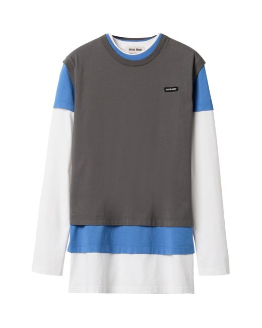 Miu Miu Gray Cotton Layering T-Shirts