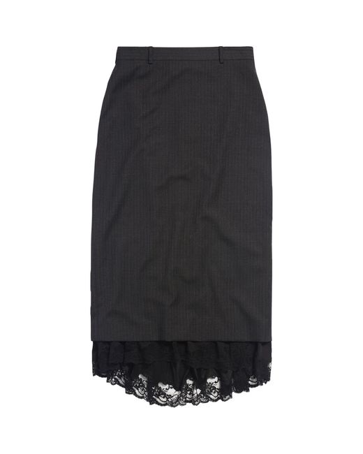 Balenciaga Black Lace-trim Pinstripe Pencil Skirt