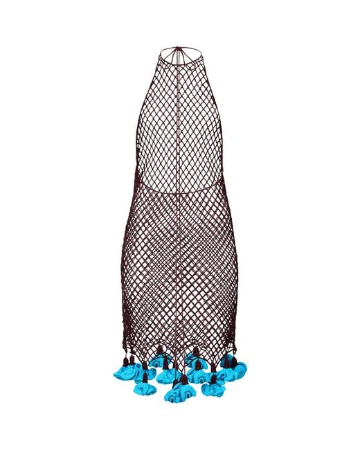 Alaïa Purple Net Floral Crochet Halterneck Mini Dress