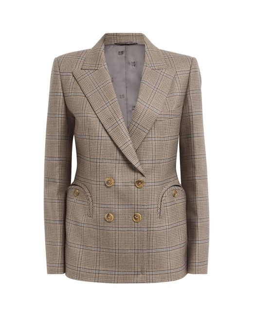 Blazé Milano Brown Virgin Wool Check Charmer Double-Breasted Blazer