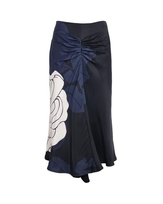 Victoria Beckham Blue Twill Printed Midi Skirt