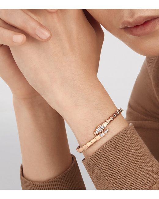 BVLGARI White Medium Rose And Diamond Serpenti Viper Bracelet