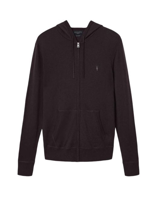 AllSaints Blue Merino Wool Mode Hoodie for men