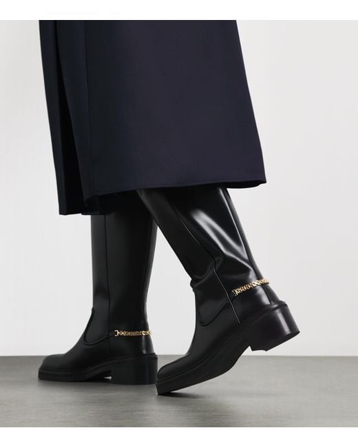 Maje Black Leather Embellished Knee Boots