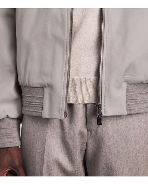 Isaia Gray Lambskin Varsity Bomber Jacket for men