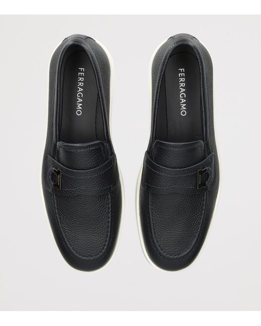 Ferragamo Blue Leather Tancredi Loafers
