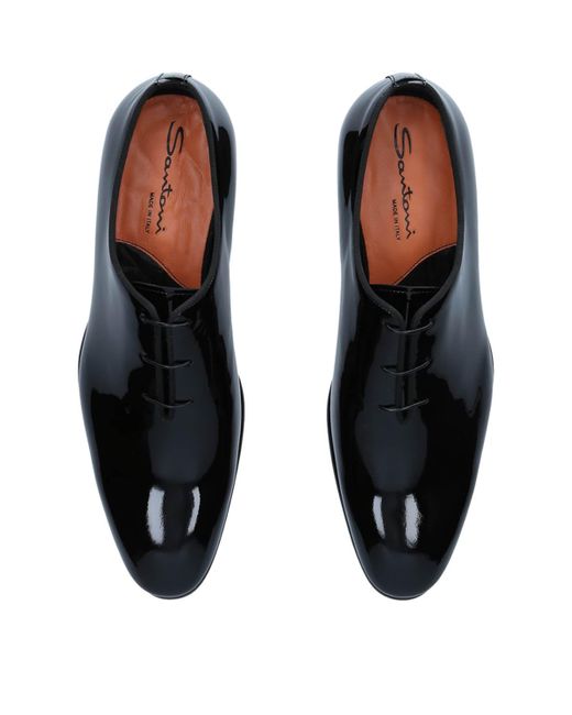 Santoni Black Patent Carter Wholecut Oxford Shoes for men