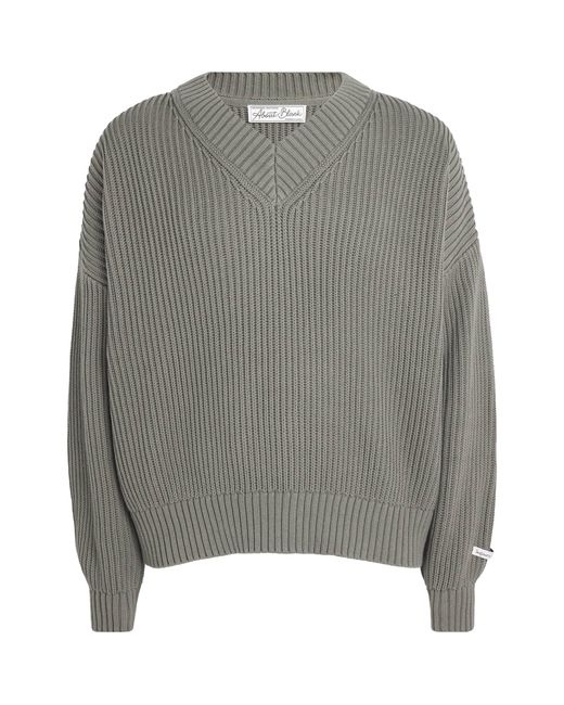 About Blank Gray Cotton Rib-Knit V-Neck Sweater for men