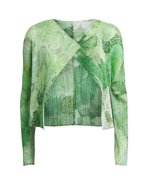 Pleats Please Issey Miyake Green Pleated Foggy Forest Cardigan