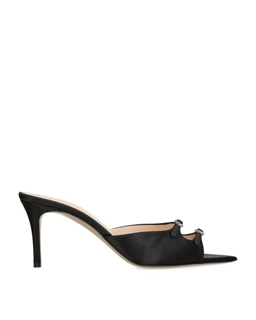 Andrea Wazen Black Satin Carol Heeled Mules 75