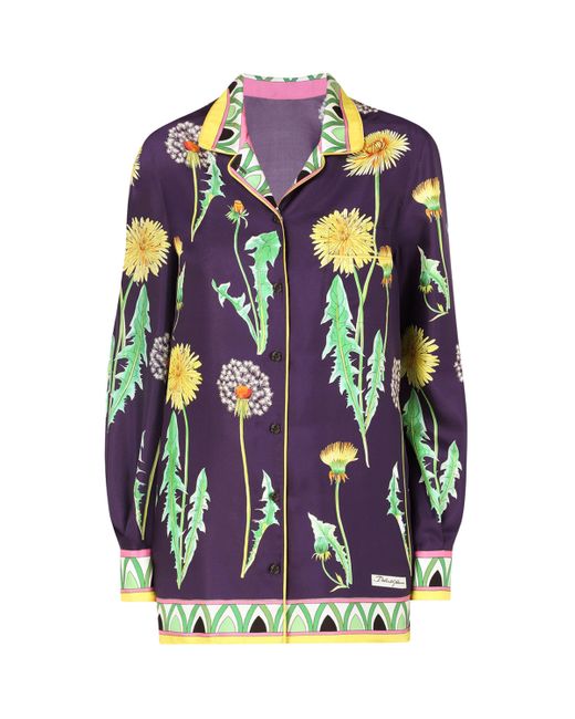 Dolce & Gabbana Blue Silk Floral Shirt