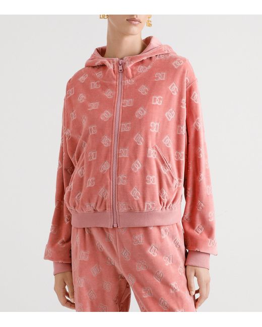 Dolce & Gabbana Red Velvet Logo Zip-Up Hoodie