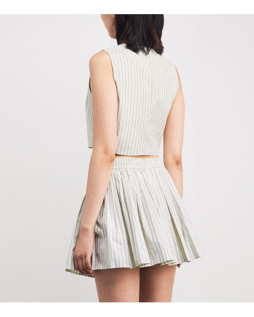 Sandro White Embellished Stripe Crop Top