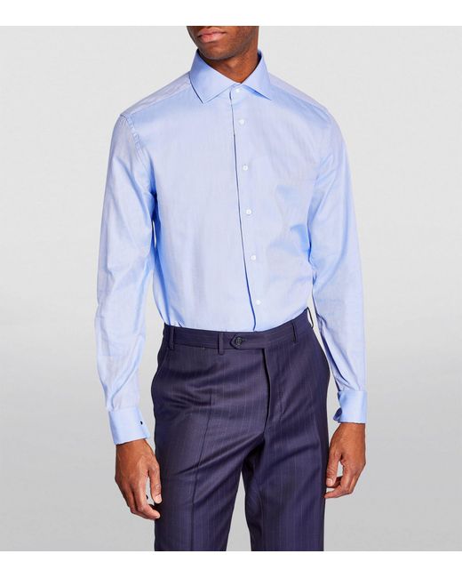 Corneliani Blue Cotton Twill Long-sleeve Shirt for men