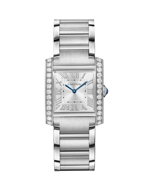 Cartier Gray Stainless Steel And Diamond Tank Française Watch 32mm
