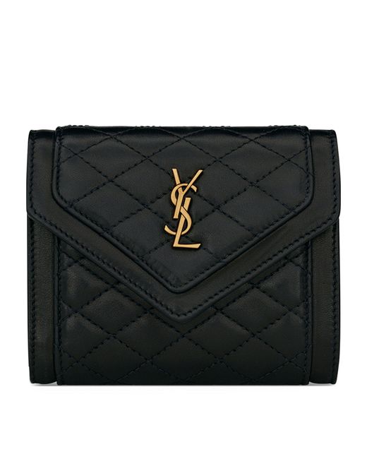 Saint Laurent Quilted Leather Trifold Card Holder in Black - Lyst