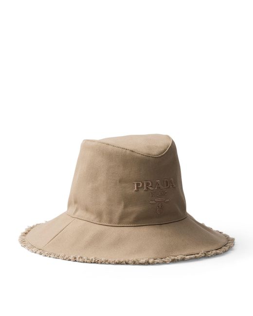 Prada Natural Wide-brim Drill Bucket Hat