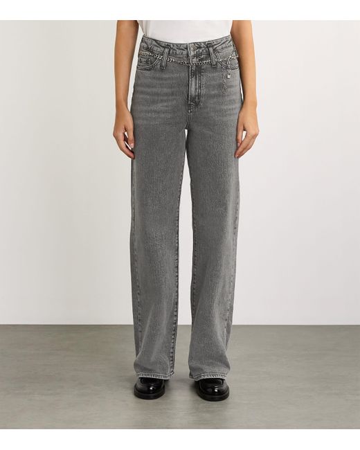 Maje Gray Chain-Detail Wide-Leg Jeans