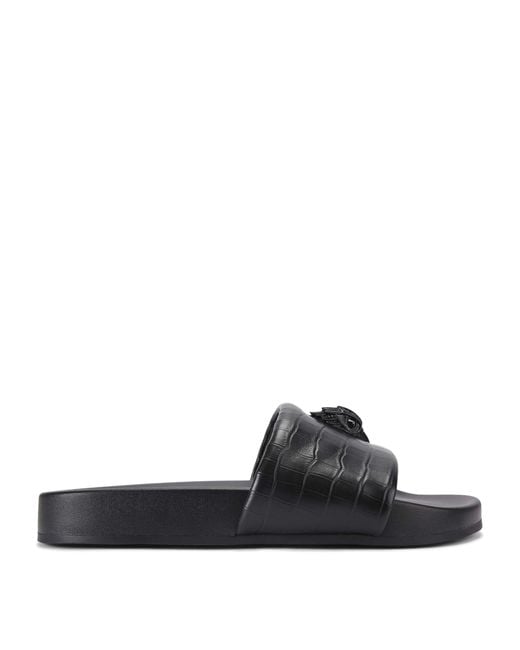 Kurt Geiger Black Crocodile-Embossed Embellished Brockwell Slides for men
