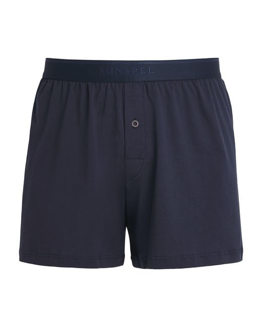 Sunspel Blue Superfine Cotton Boxer Shorts for men
