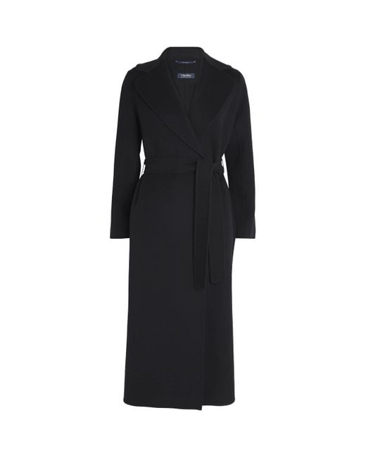 Max Mara Black Virgin Wool Wrap Coat
