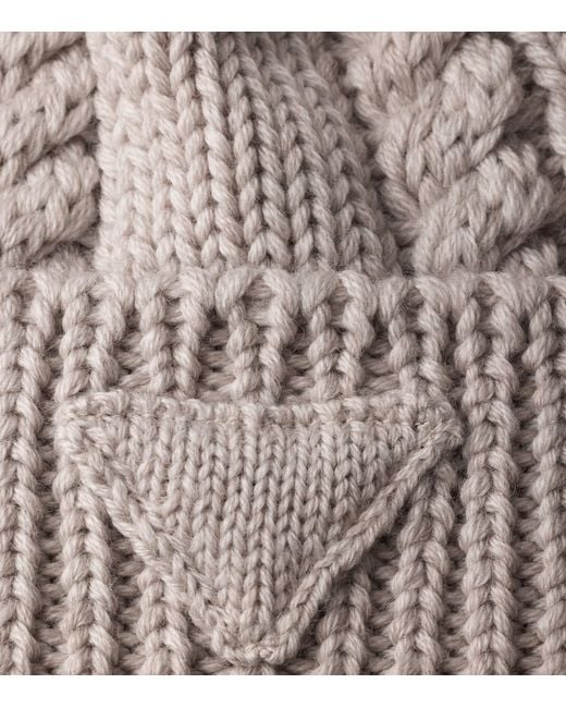 Prada Natural Virgin Wool Triangle Beanie