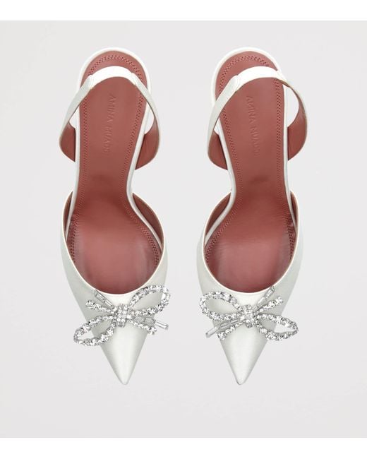 AMINA MUADDI White Satin Embellished Rosie Slingback Pumps 70