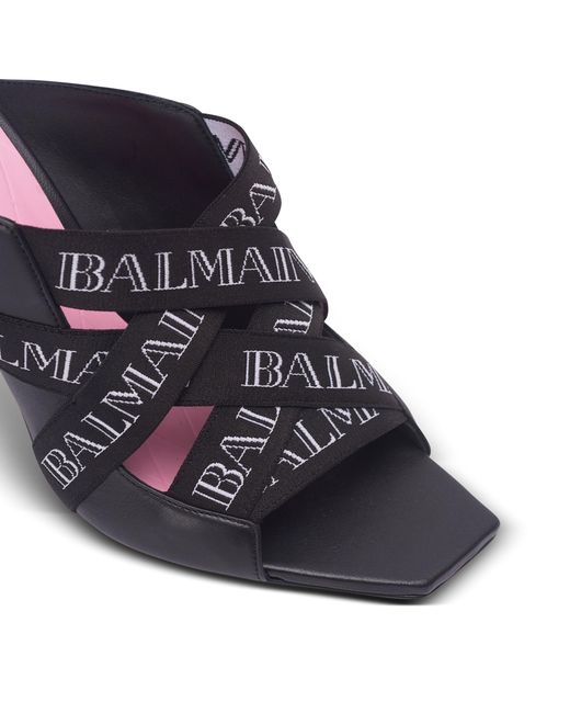 Balmain Black Logo Strap Ruby Mules 95