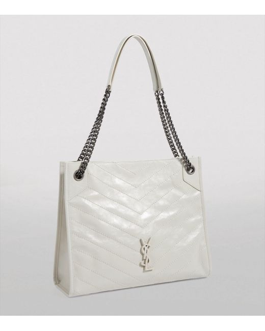 Saint Laurent White Niki Large Leather Monogram Shopper Bag