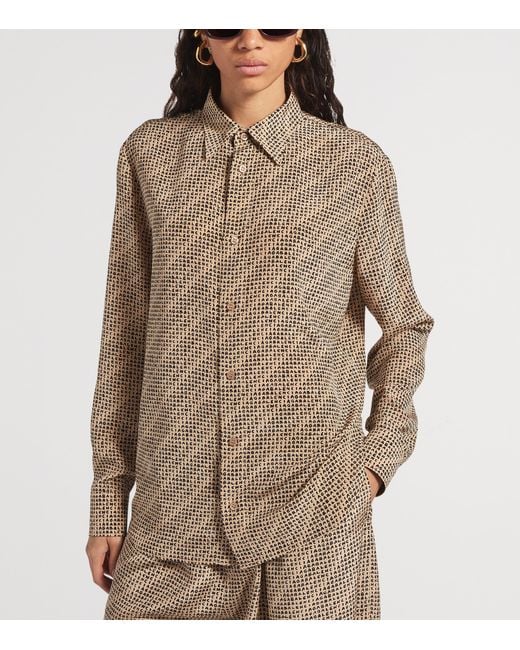 Balenciaga Brown Silk Logo Print Shirt