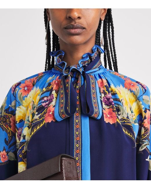 Etro Blue Silk Floral Blouse