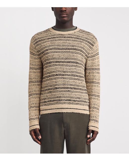 Emporio Armani Natural Cotton-Blend Stripe Frayed Sweater for men