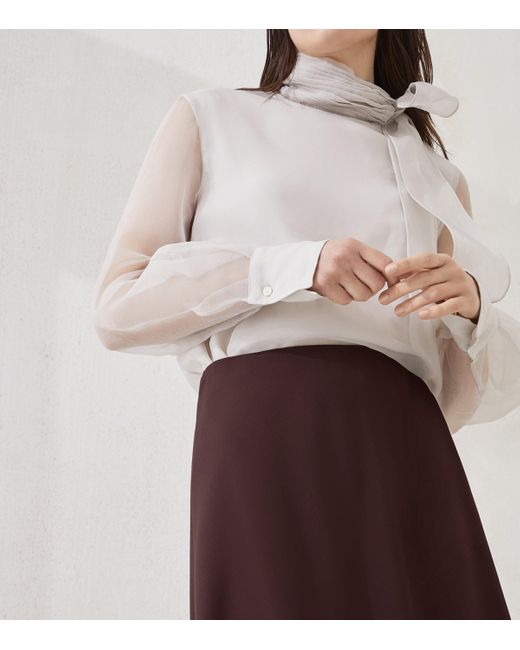 Brunello Cucinelli Brown Virgin Wool-Blend Twill Flute Skirt Skirt