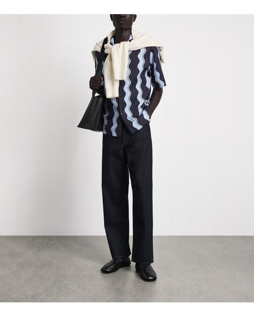 Sandro Blue Linen-Blend Waves Print Shirt for men