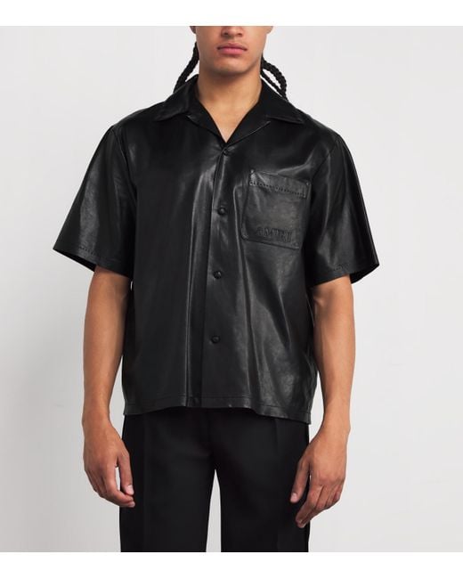 Amiri Black Short-Sleeve Logo Leather Shirt for men