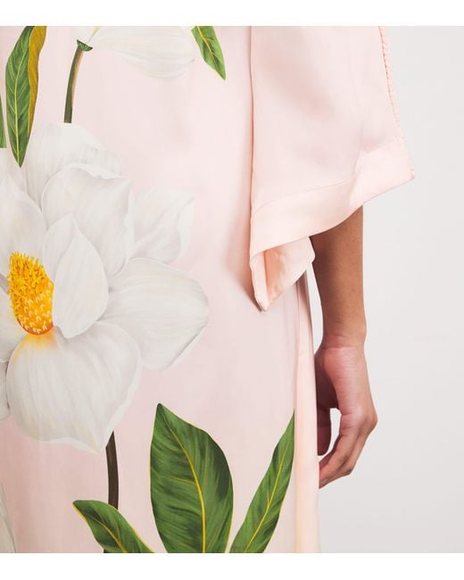VERANDAH Metallic Magnolia Print Maxi Kaftan Dress