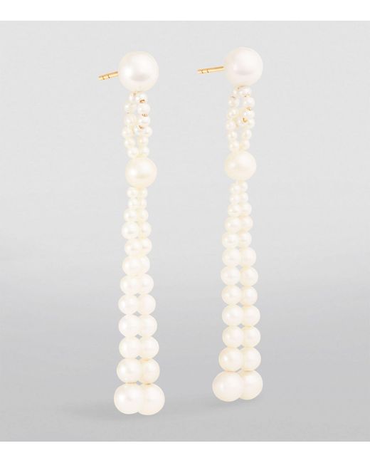 Sophie Bille Brahe White Yellow Gold And Pearl Opera Drop Earrings