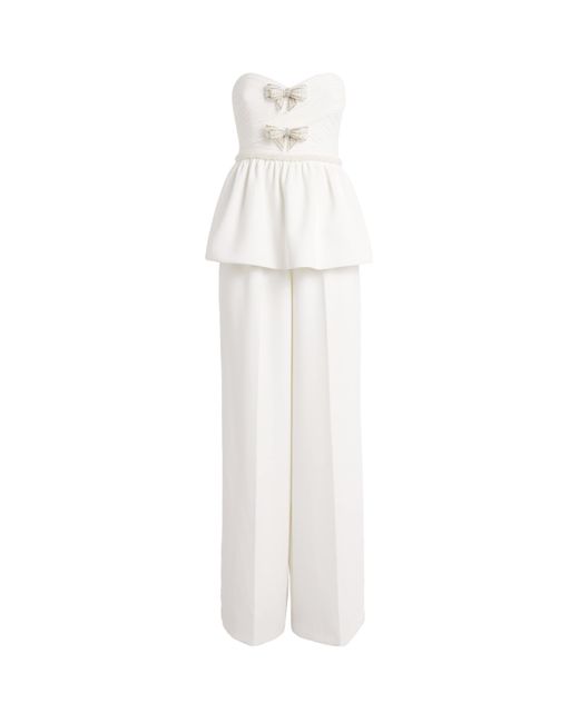 Self-Portrait White Organza Bow Peplum Jumpsuit