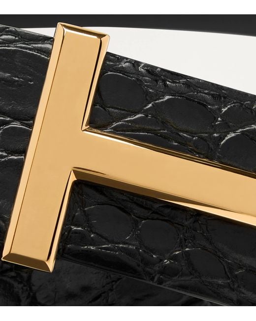Tom Ford Black Leather Reversible T Icon Belt for men