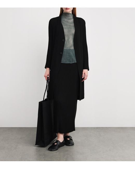 Issey Miyake Black Hatching Bottoms Pleated Maxi Skirt