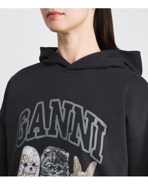 Ganni Black Organic Cotton Animal Hoodie