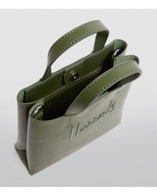 Harrods Green Mini Leather Kensington Tote Bag